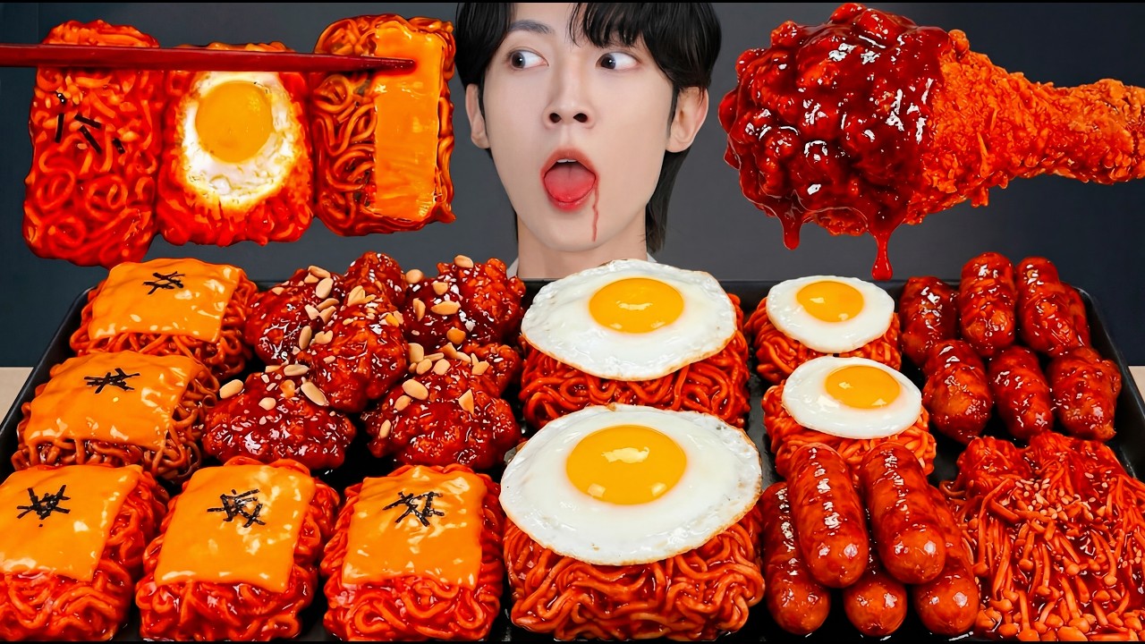 ASMR MUKBANG 불닭 버섯 불닭쌈 체다치즈 양념 치킨먹방! FRIED CHICKEN CHEESE FIRE NOODLES EATING SOUND!