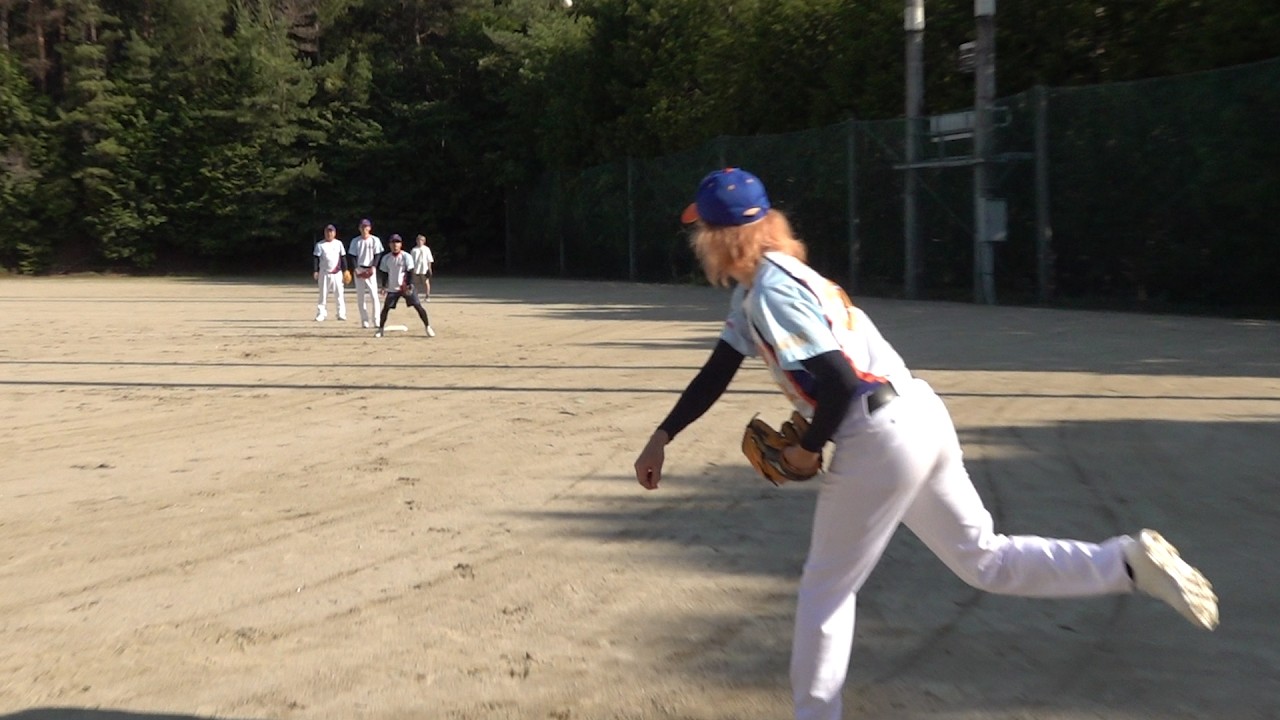 撮影が早く終わった日はもちろん野球練習！