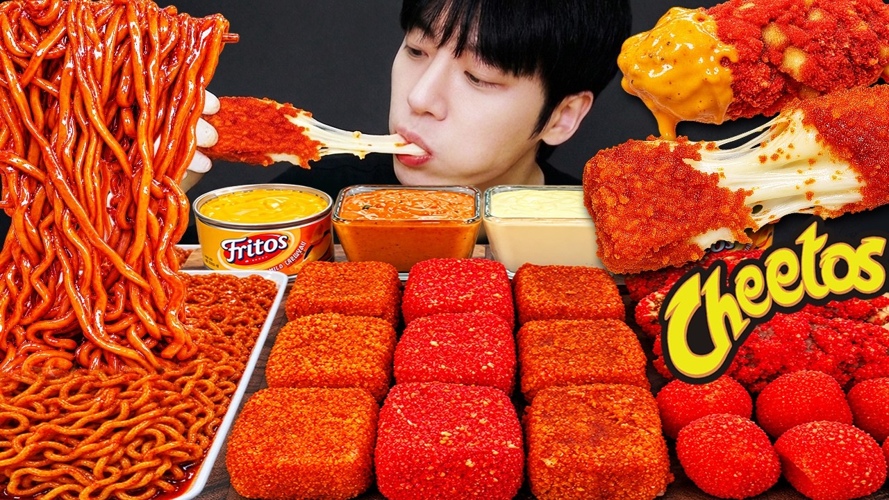 ASMR MUKBANG 직접 만든 치토스 칠리스 불닭볶음면 치즈스틱 핫도그 먹방 & 레시피 FIRE NOODLES AND Tteokbokki EATING SOUND!