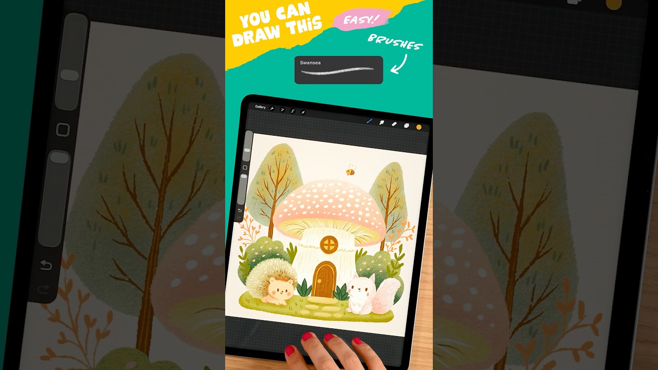 Drawing a cute mushroom house with forest friends in Procreate 🍄 #artwithflo #youcandrawthis