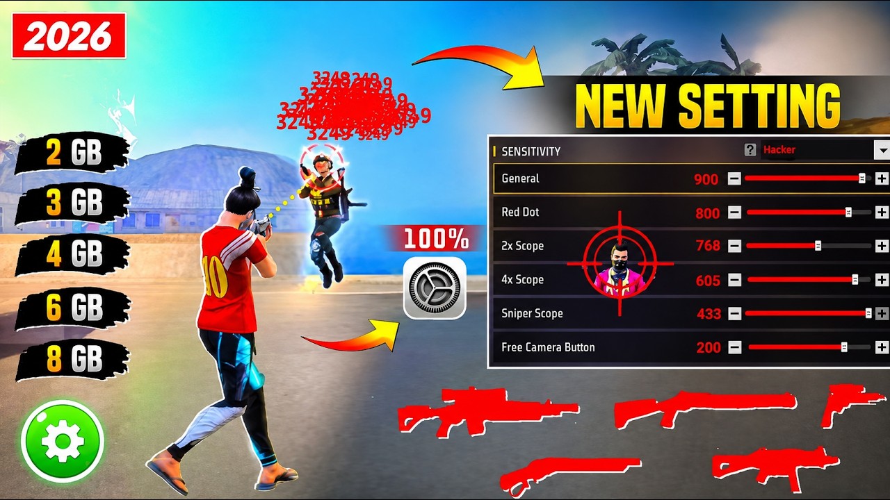 Free Fire Auto Headshot Trick 2026 Sensitivity | 2gb, 4gb, 6gb Ram Headshot Sensitivity Setting