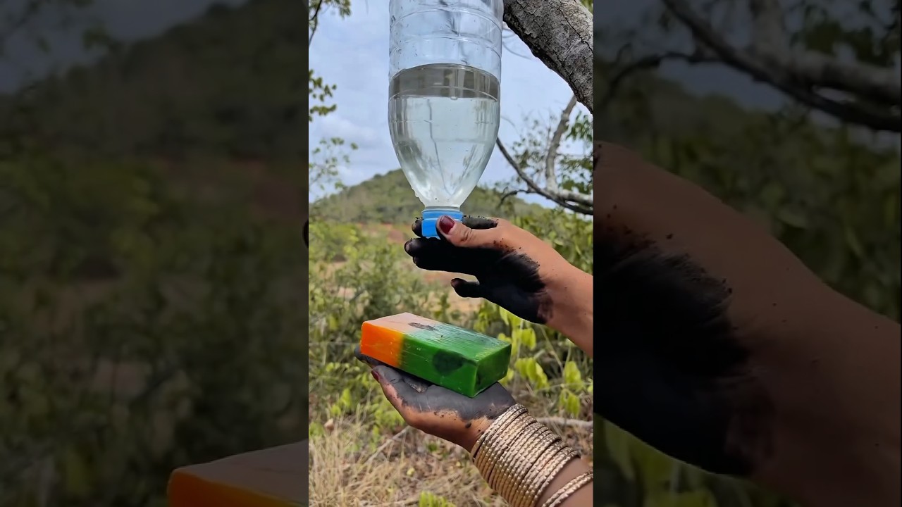 Survival Skills Mom Shows How to Make Soap and Water in forest #campping#outdoors #useful