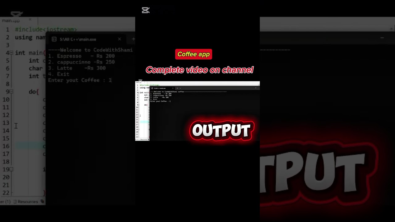 I create Coffee app using C++ | CPP | #shorts |