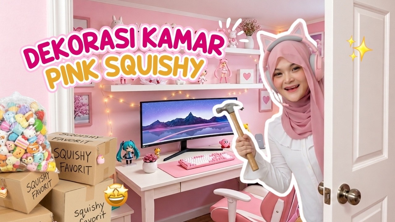 DEKORASI KAMAR GEMOY SURGANYA SQUISHY😍❤️ OMG TEMA KAMARNYA PINK!!