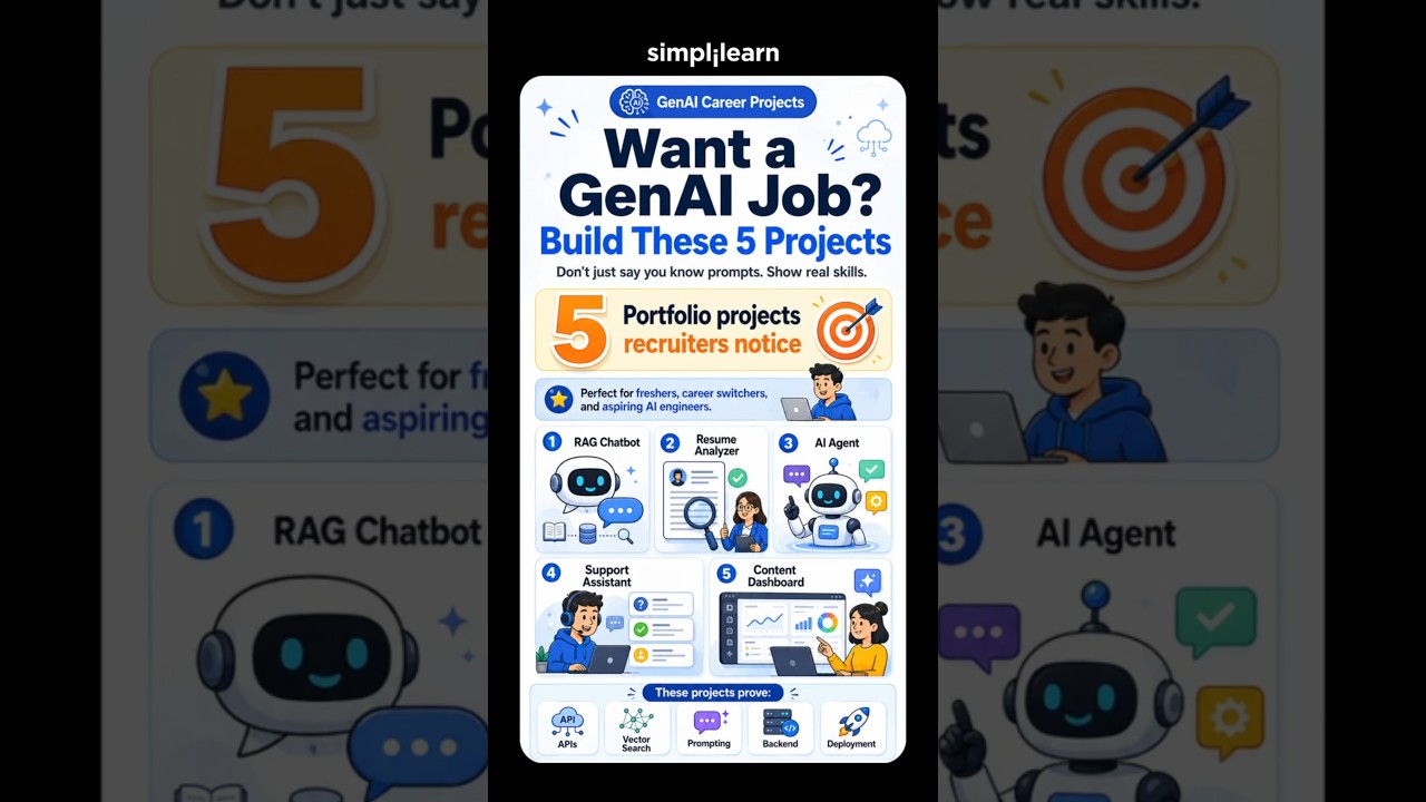 5 Generative AI Projects to Get Hired In 2026 | Best Gen AI Portfolio | #Shorts | #Simplilearn