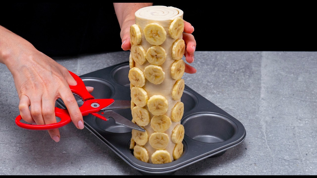 Banana puff pastry dessert. This technique makes all the difference