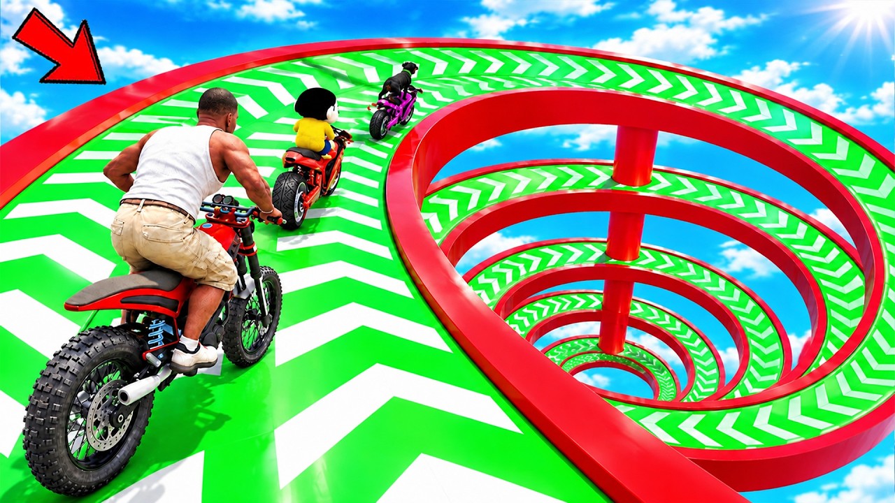 SHINCHAN AND FRANKLIN TRIED THE IMPOSSIBLE GIANT SPIRAL SPEED BOOSTER PARKOUR CHALLENGE GTA 5