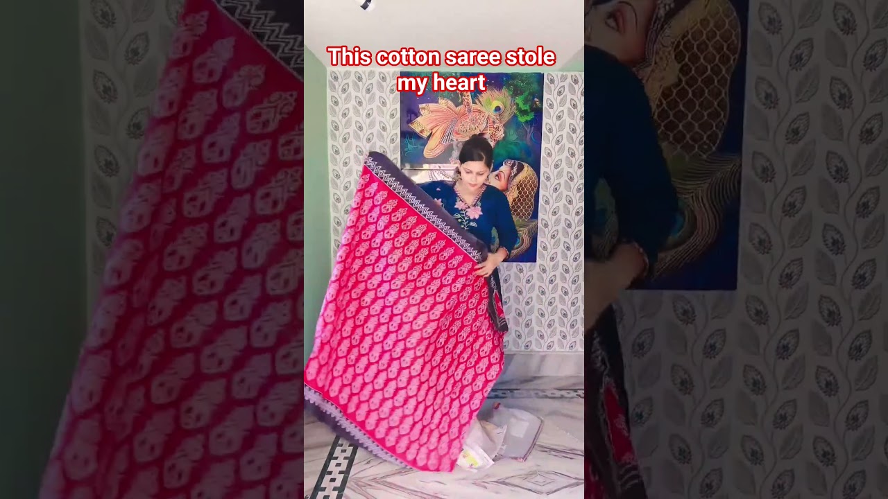 Beautiful Red Black Cotton Saree Look ✨ Affordable & Stylish comment for link 🔗