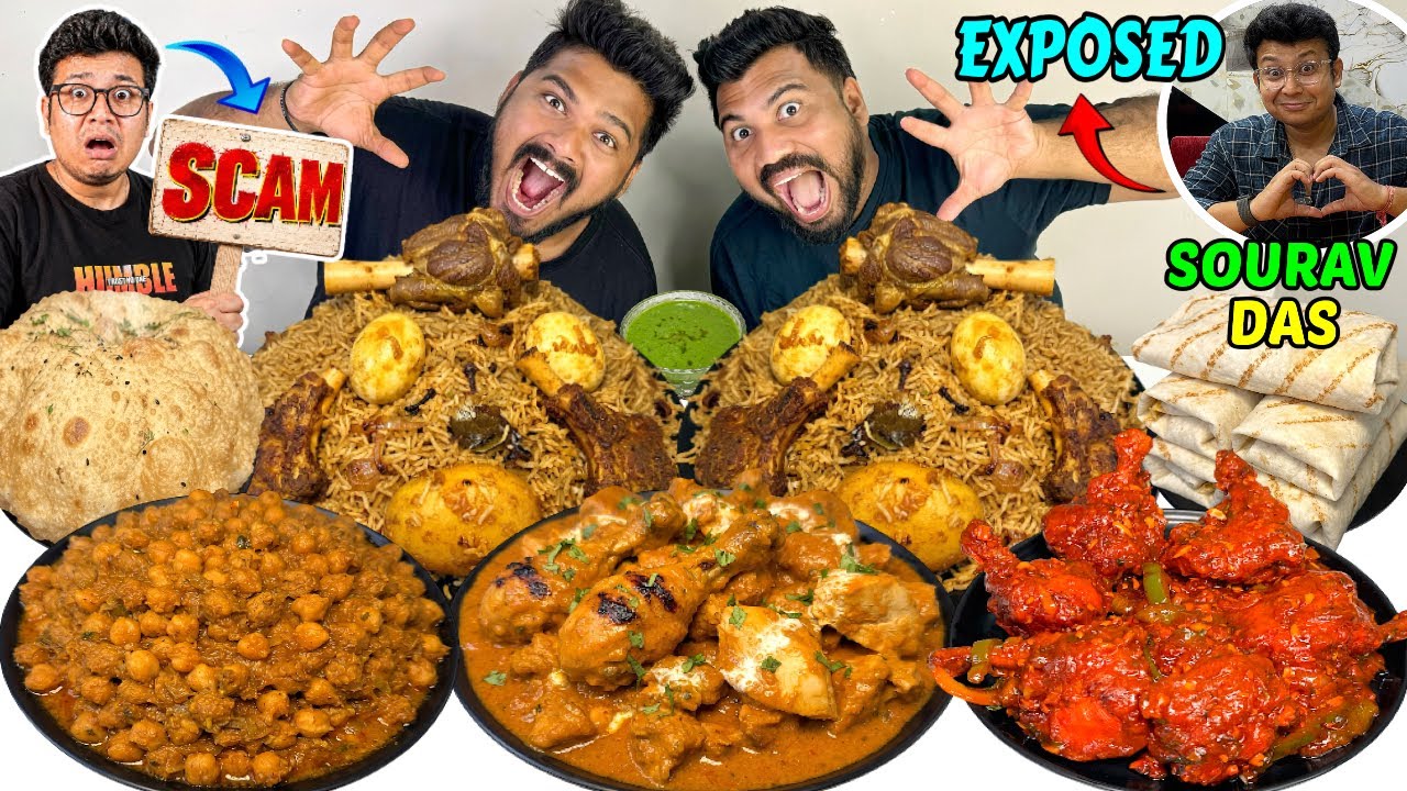 Sourav Das FAVOURITE FOOD CHALLENGE 😱🔥KOLKATA MUTTON BIRYANI,BUTTER CHICKEN,CHOLE BHATURE,LOLLIPOP😋