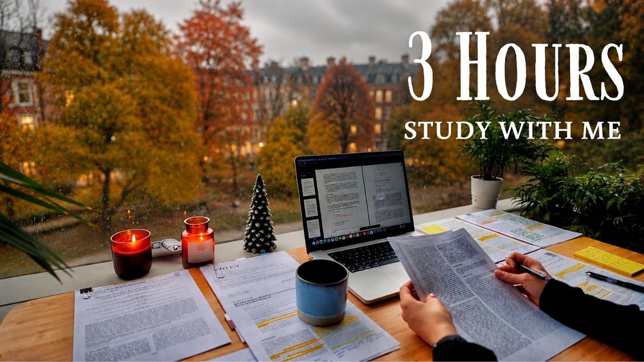 3-Hour Study Session on a Rainy Day | Real Sounds, No Music, Pomodoro Technique 50-10