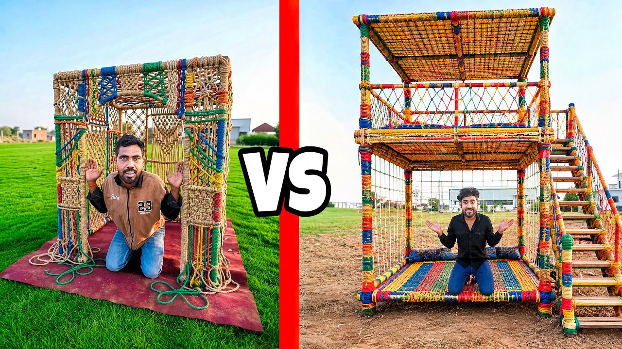 LOW vs HIGH Budget Rope House – Surviving Overnight!
