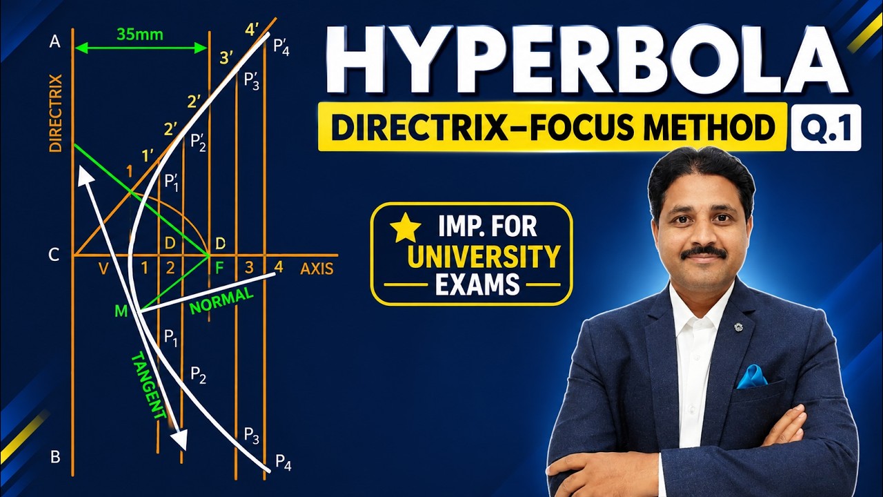 How to draw Hyperbola by Directrix Focus Method | Que No.1 | Engineering Drawing