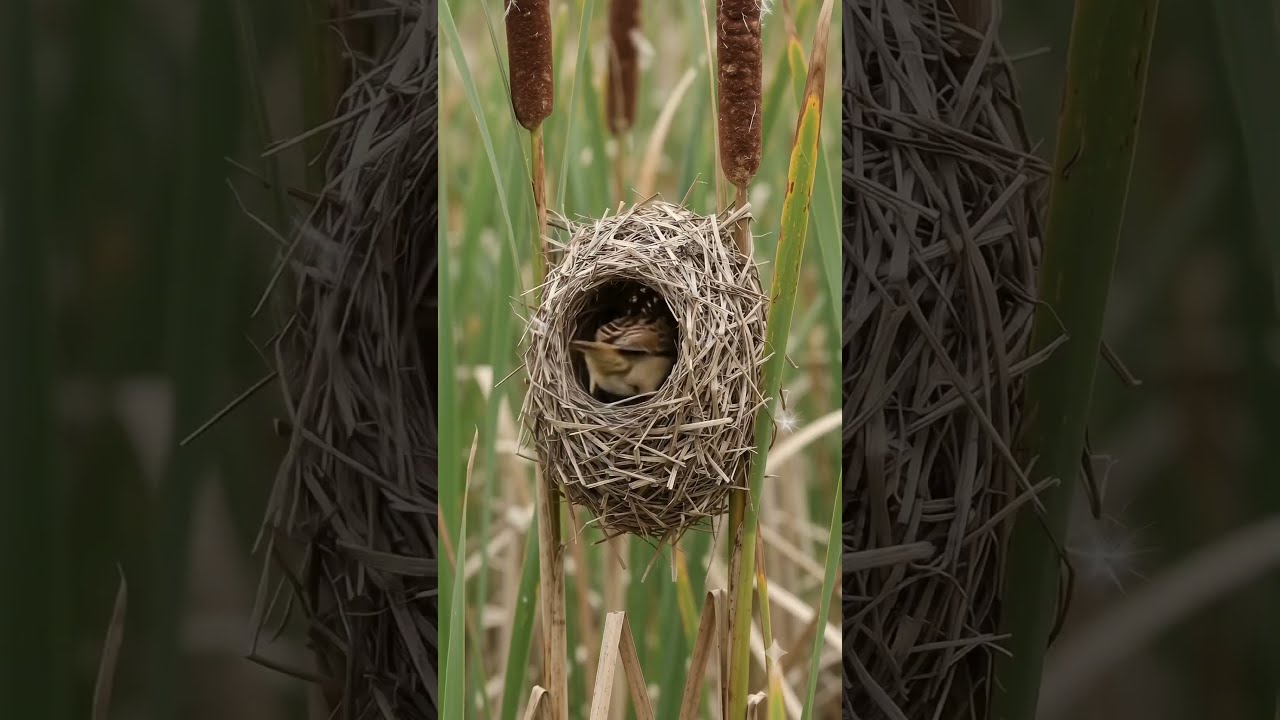 Marsh Wren Weaving Her Nest From Scratch  | Extreme Macro Wildlife (Full Process) #naturedocumentary