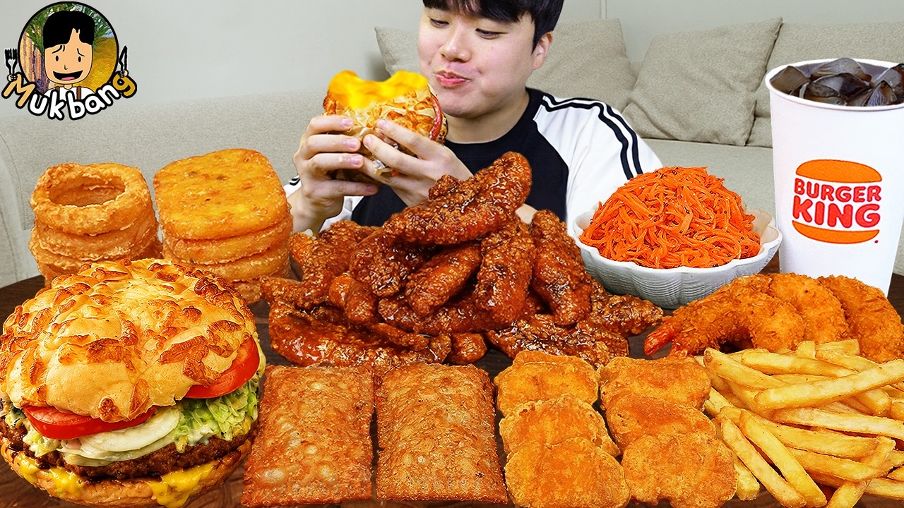 ASMR MUKBANG 버거킹 양념 치킨먹방! 치즈 햄버거 치즈스틱 후라이드치킨 & 레시피 CRISPY FRIED CHICKEN CHEESE BURGER EATING SOUND!