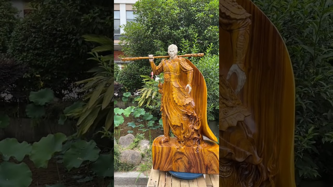​Unveiling Sun Wukong: The Ultimate Wood Carving Artistry! 🐒🪵#statue#woodworking #artwork#vishu art