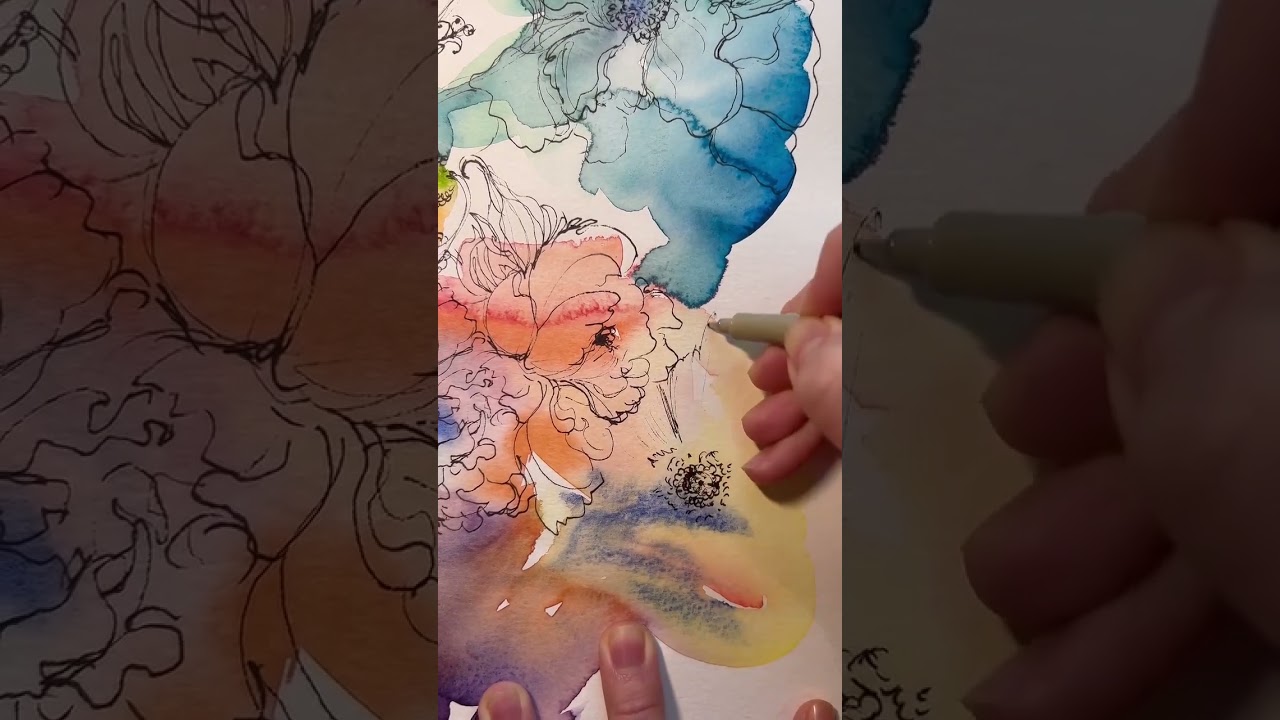 Intuitive Drawing on Watercolor Swatches  #short #artprocess #drawingprocess  #artmeditation