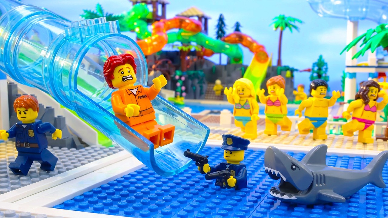 High-Speed Police Escape Run Challenge in LEGO Water Park | LEGO Land | Lego Stop Motion