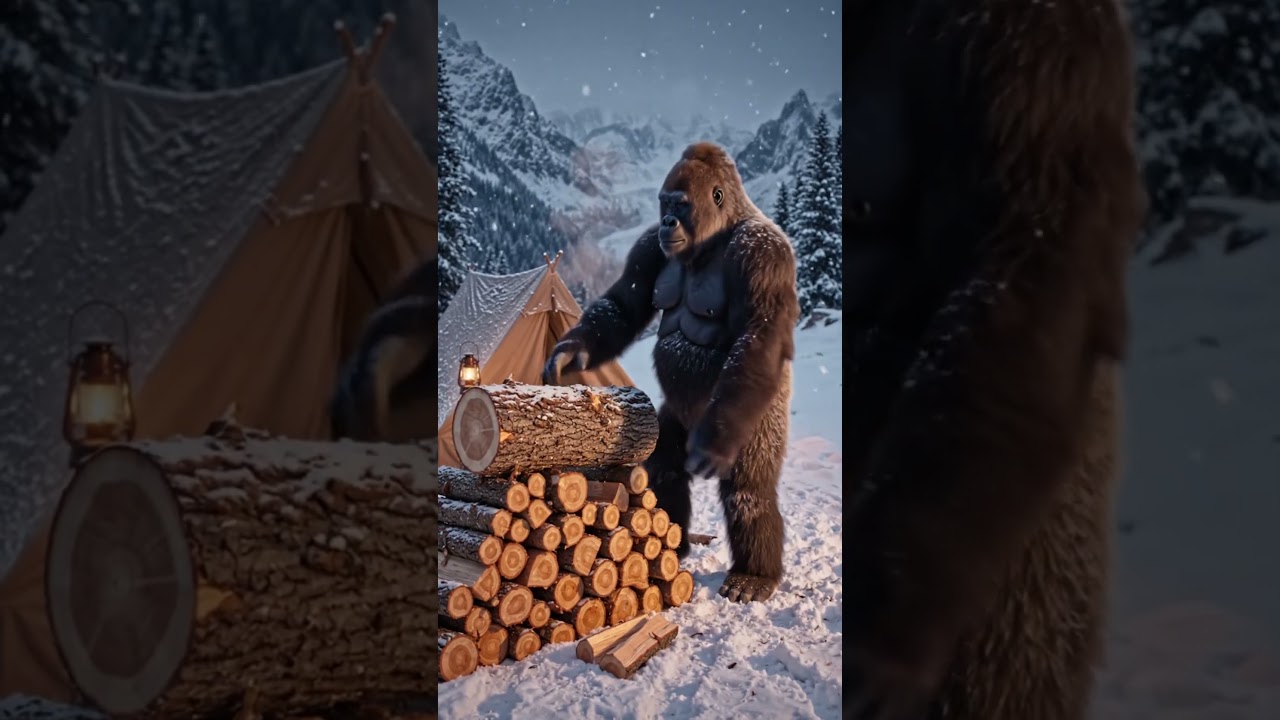 🏔🐵 Solo Mountain Camping with King Kong in Extreme Weather | Storm Survival & Campfire Cooking