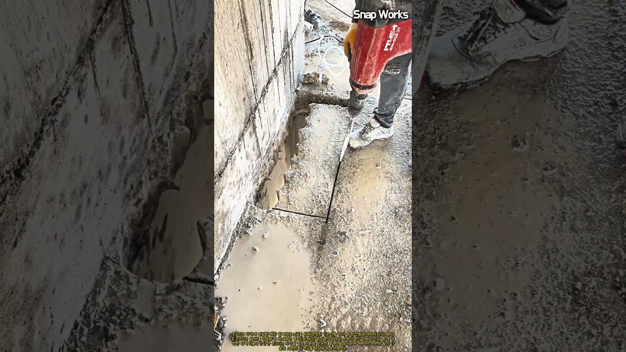 수랭식 방진 라인과 중형 전동 해머를 활용한 콘크리트 바닥 정밀 파쇄 기술 #worker #process #concreterepair #heavytools #builder
