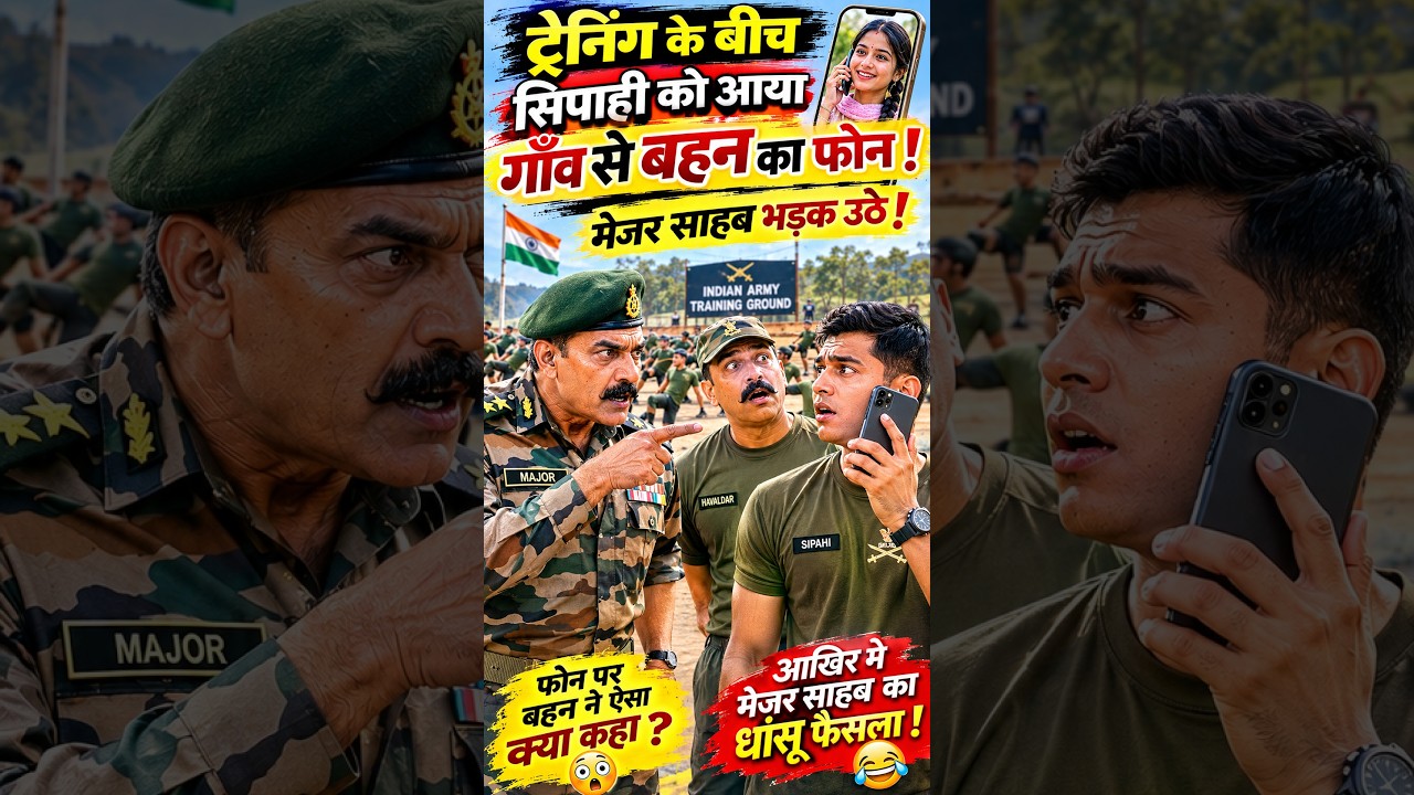 ट्रेनिंग के बीच सिपाही को आया गाँव से बहन का फोन मेजर साहब भड़क उठे! 😂📱#indianarmy #faujilyfstylep