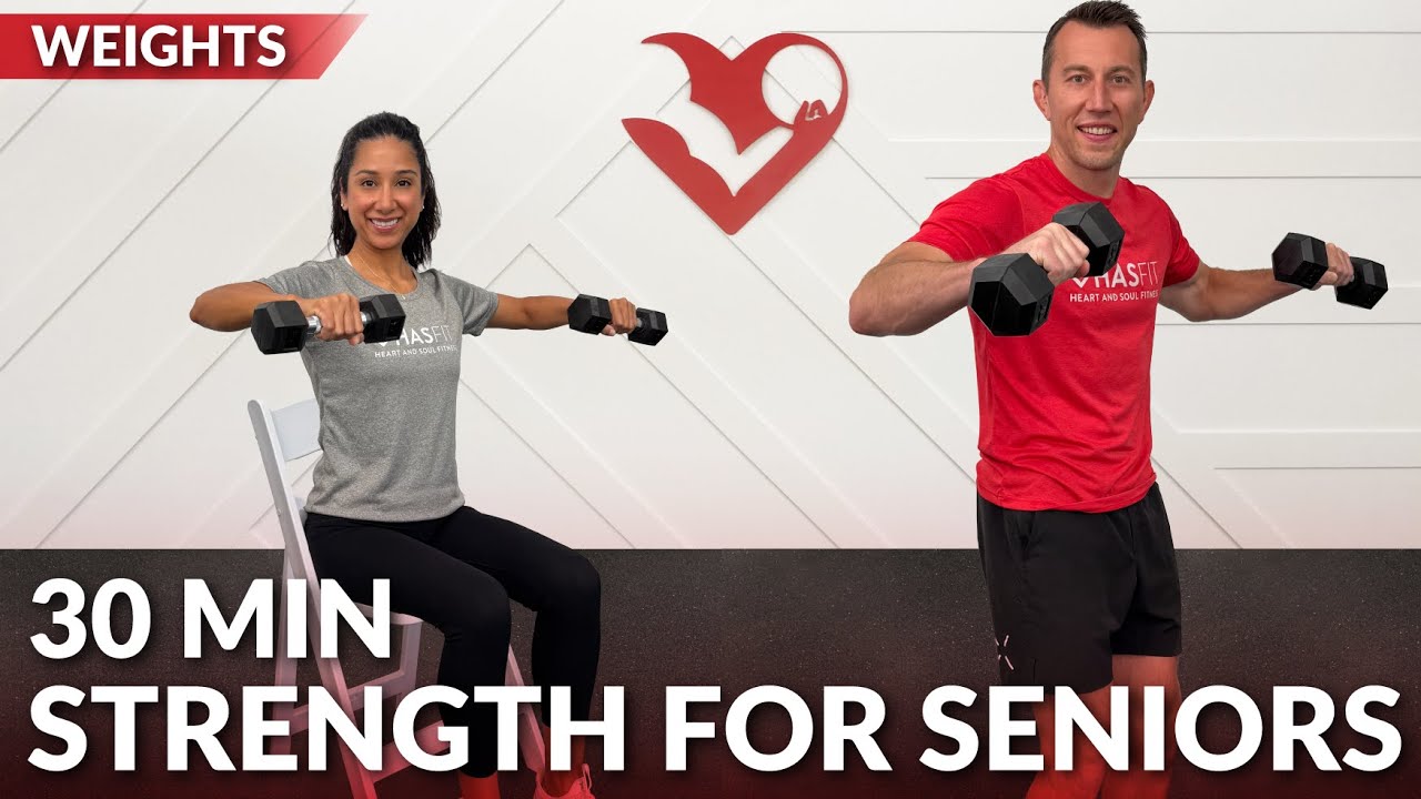 30 Min Strength Training for Seniors Exercise at Home - Older Adult Weight Training Chair Workout