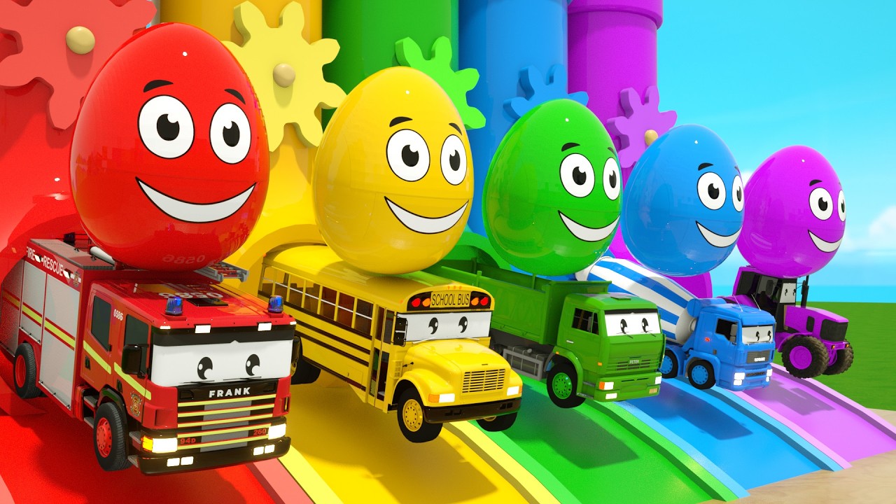 Slow song Wheels On the Bus - Break the eggs and get a school bus - (Learn Colors) - Nursery Rhymes