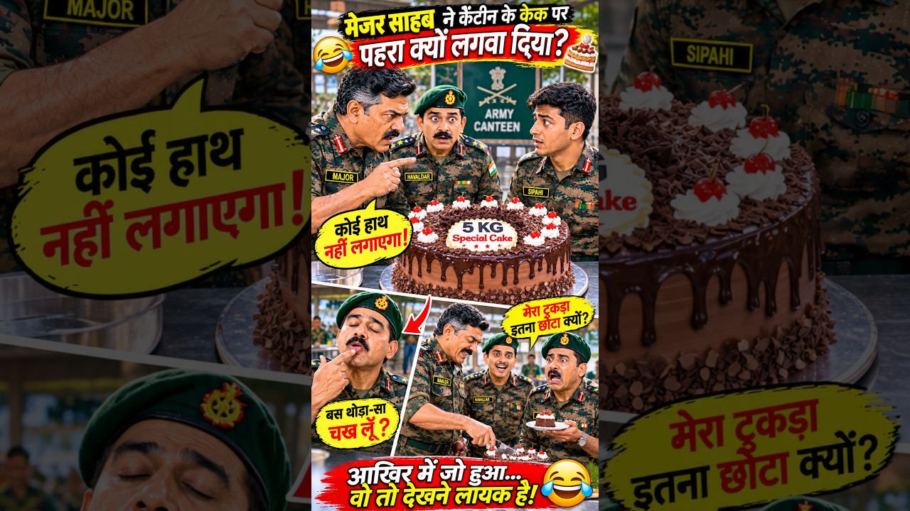 मेजर साहब ने कैंटीन के केक पर पहरा क्यों लगवा दिया? 😂🎂🔥 #ArmyComedy #ArmyShorts #HindiComedy #viral