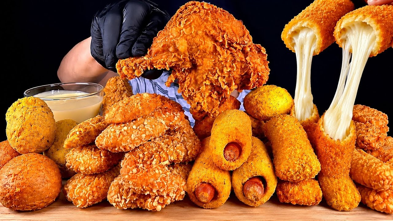 ASMR 바삭한 후라이드치킨🍗뿌링치즈볼 치킨치즈스틱 치킨너겟 치즈볼 먹방~! Crispy Chicken With Cheese Sticks Ball Nuggets MuKBang~!!