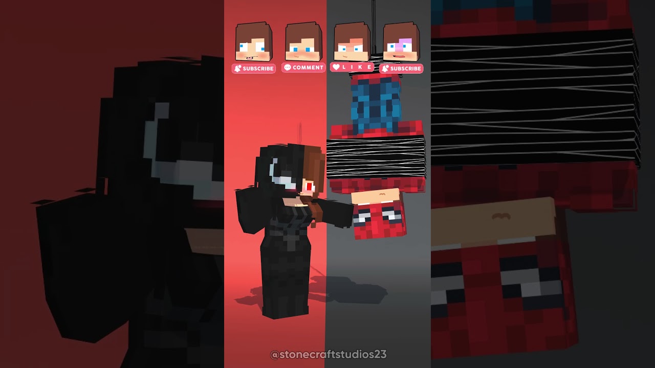 Venom Sister What Face is hidden behind Spidey Mask🫡😈🥰-Minecraft Short Animation #trending #shorts