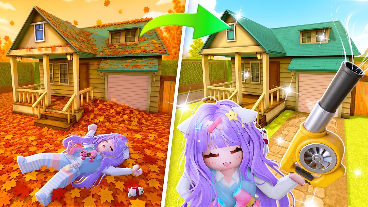 СОБЕРИ ВСЕ ЛИСТЬЯ ВО ДВОРЕ! Roblox Clean all the leaves!