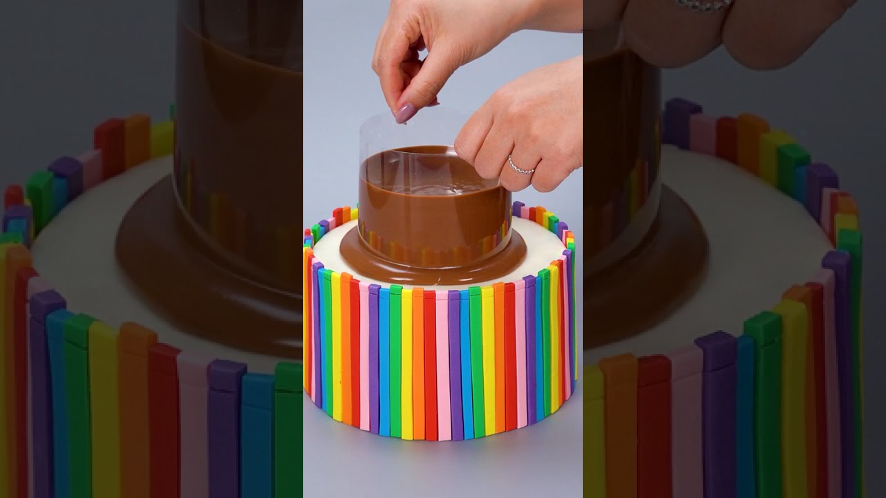Would You Try This Chocolate Rainbow Cake? 🌈🍫 #satisfying #rainbow #cakedecorating