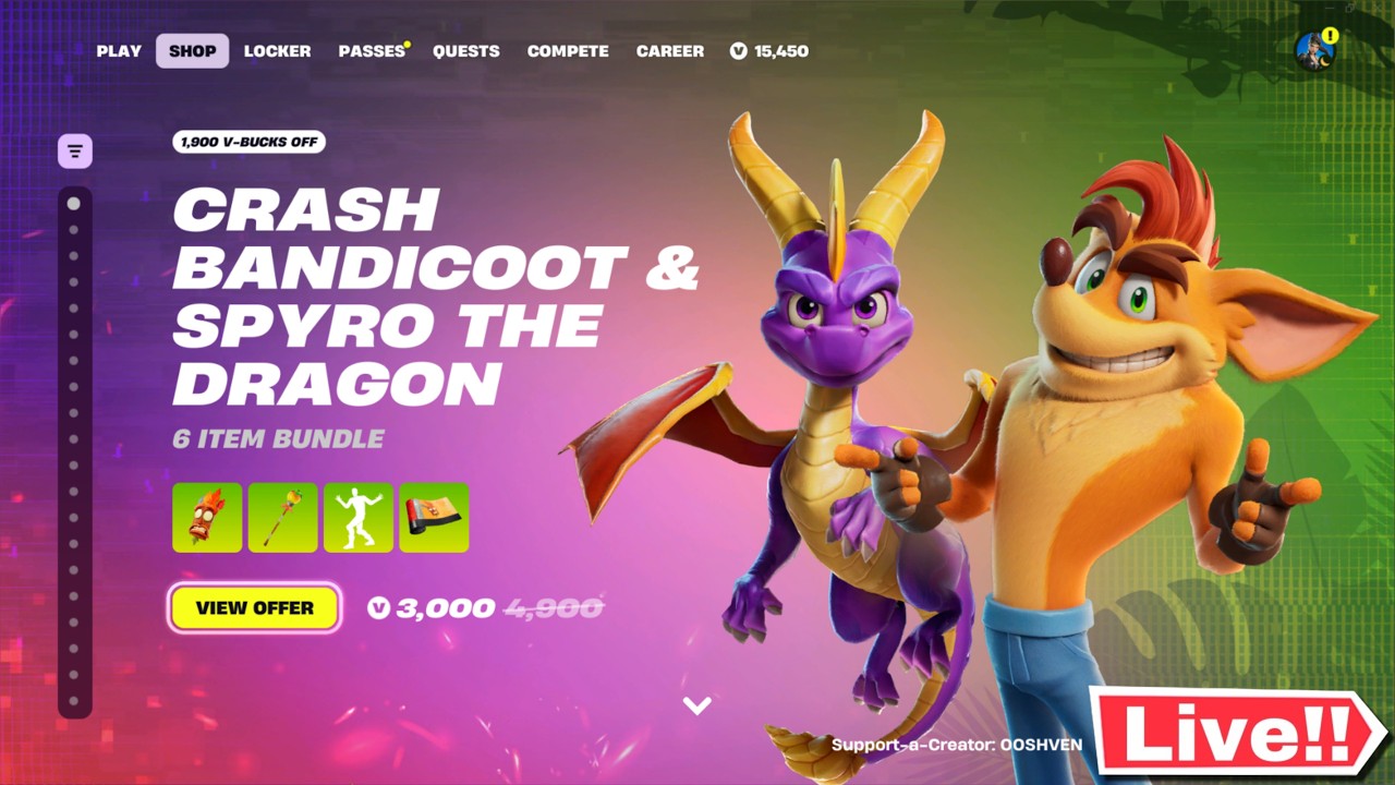 🔴*NEW* CRASH BANDICOOT & SPYRO BUNDLE in Fortnite! ITEM SHOP TODAY! (Chapter 7 LIVE)