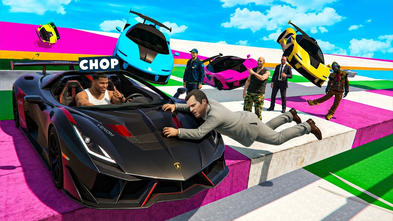 GTA 5 CHOP AND FROSTY PLAY THE GOD LEVEL RUNNERS VS CARS !!