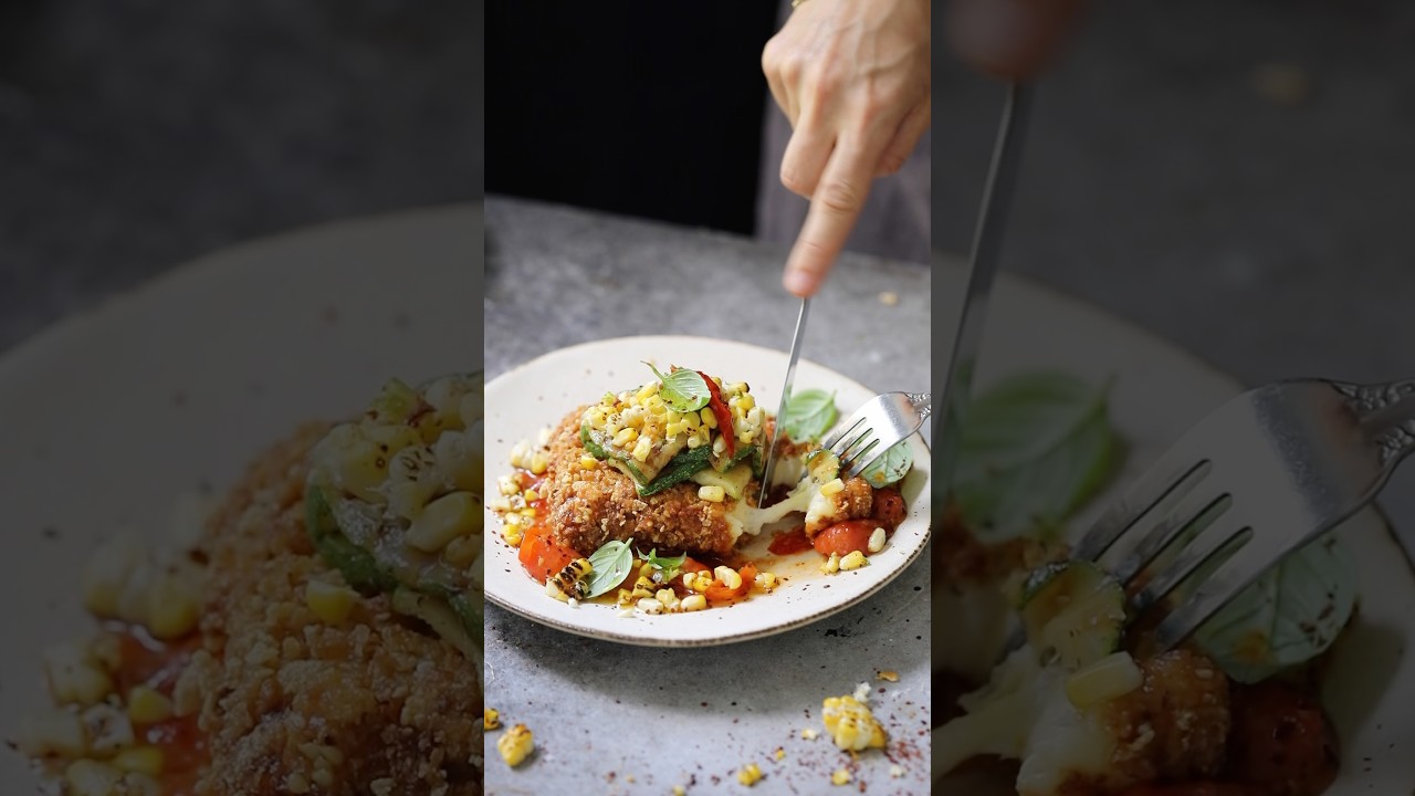 Summer Fried Cheese with Tomatoes, Corn, and Zucchini! #food