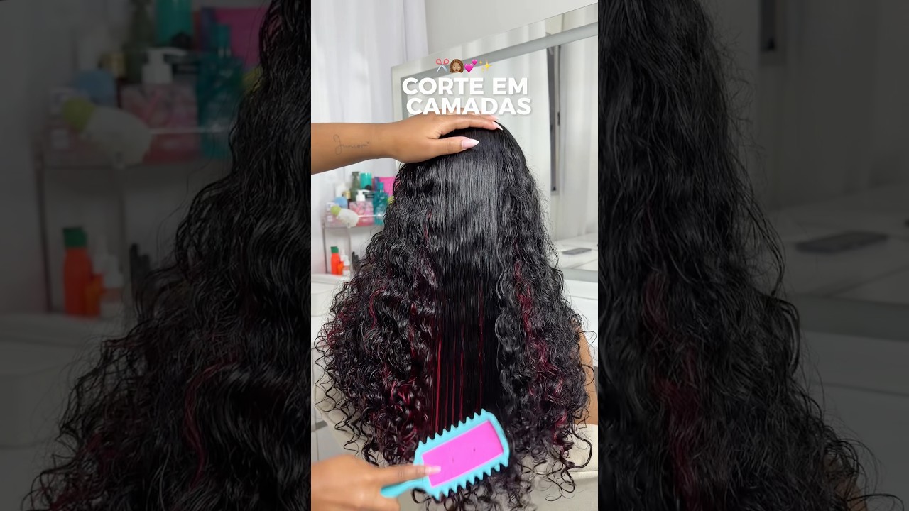 Corte em camadas 🩷 #cachos #cabelocacheado