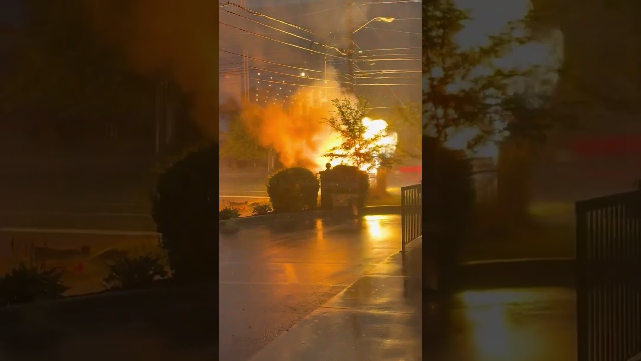 Massive Fireballs Erupt After Lightning Strikes Power Line in Detroit #shorts