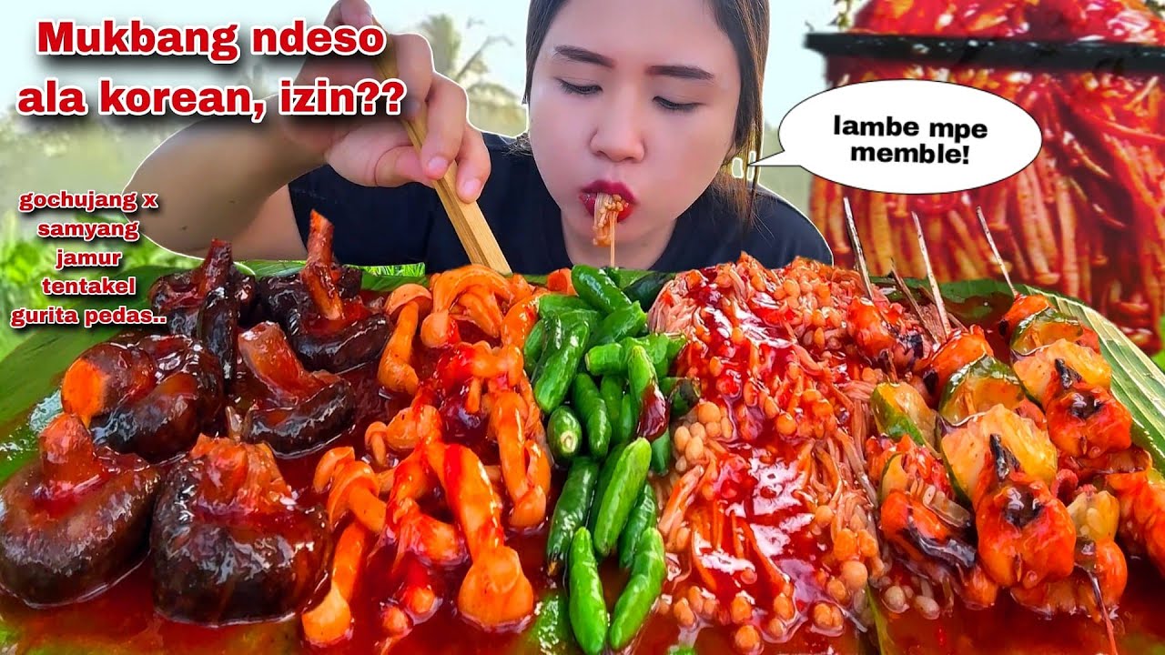SPICY KOREA 🥵🔥 JAMUR PEDAS GHOCUJANG  SAUS SAMYANG SATE TENTAKEL GURITA CABE RAWIT MENTAH MUKBANG