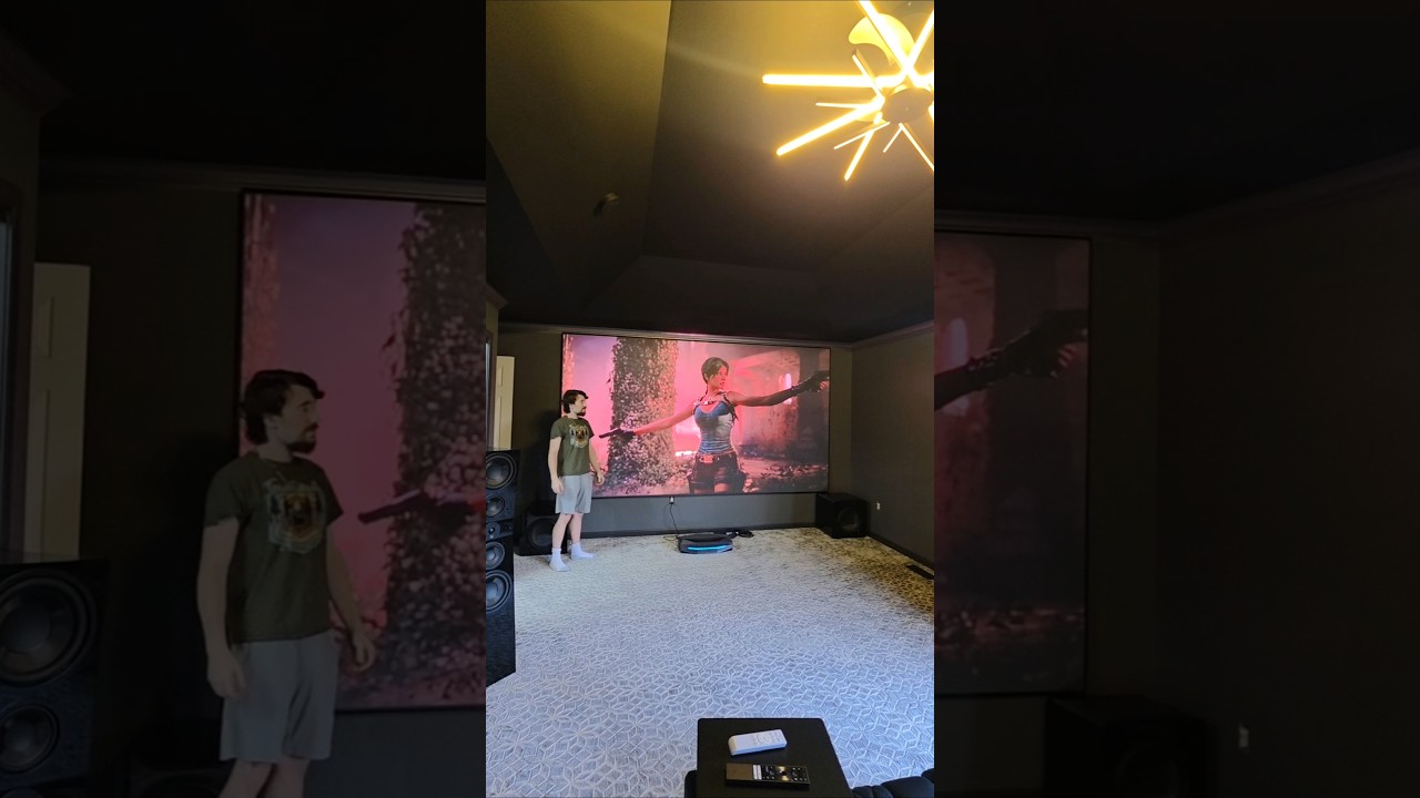 I BUILT A 150" HOME THEATER ROOM IN MY NEW HOUSE✌️🍿 #gamingshorts #gamingsetup #PS5 #movies #tour