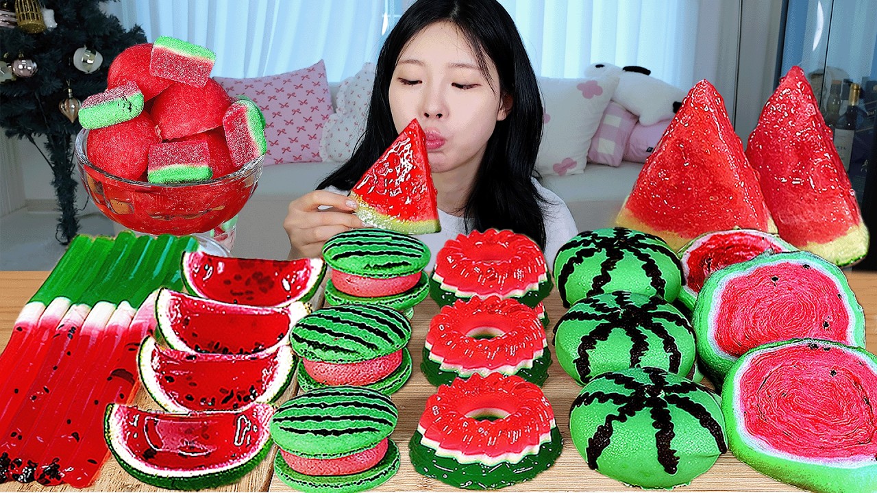 ASMR MUKBANG| 수박 디저트 아이스크림 탕후루 마카롱 젤리 먹방 & 레시피 DESSERT ICE CREAM MACARONS EATING