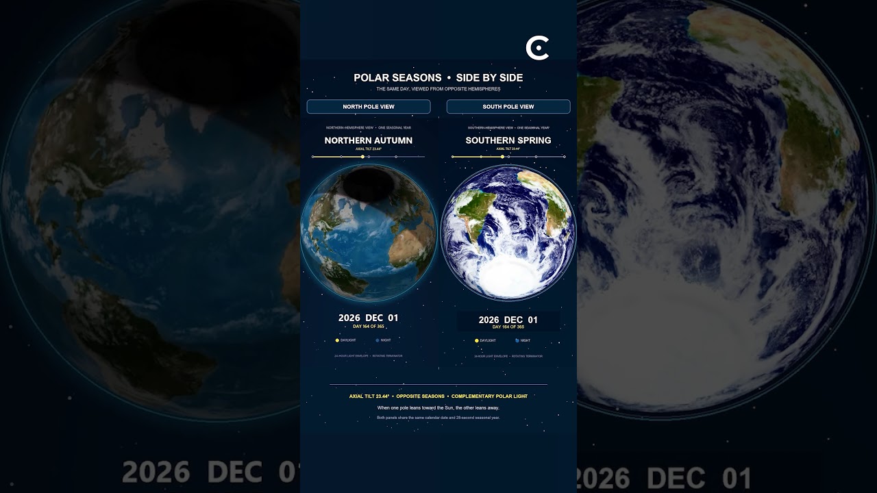 Watch the polar seasons side by side.