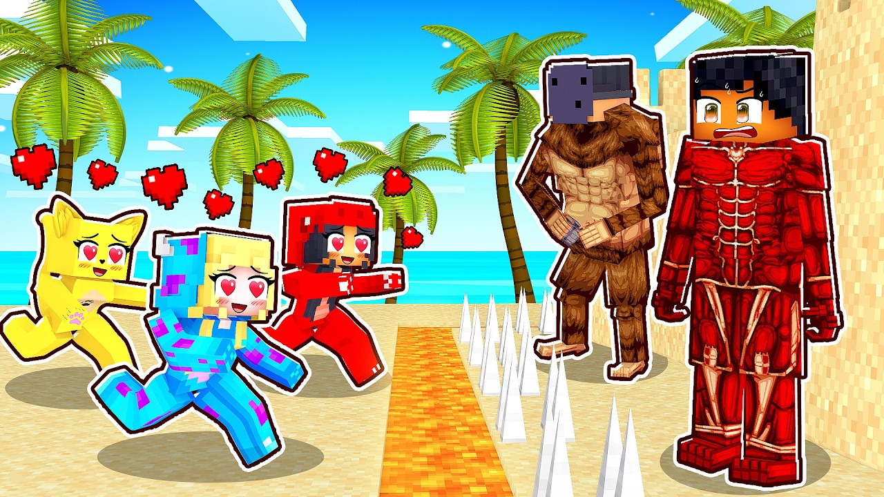 Maldição do Amor vs Ilha Deserta de ATTACK ON TITAN no Minecraft!