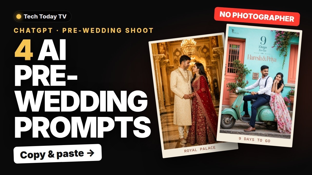 Pre Wedding Shoot AI Prompts ChatGPT: Royal Palace, Beach, Scooter Countdown & Soulmate Poster