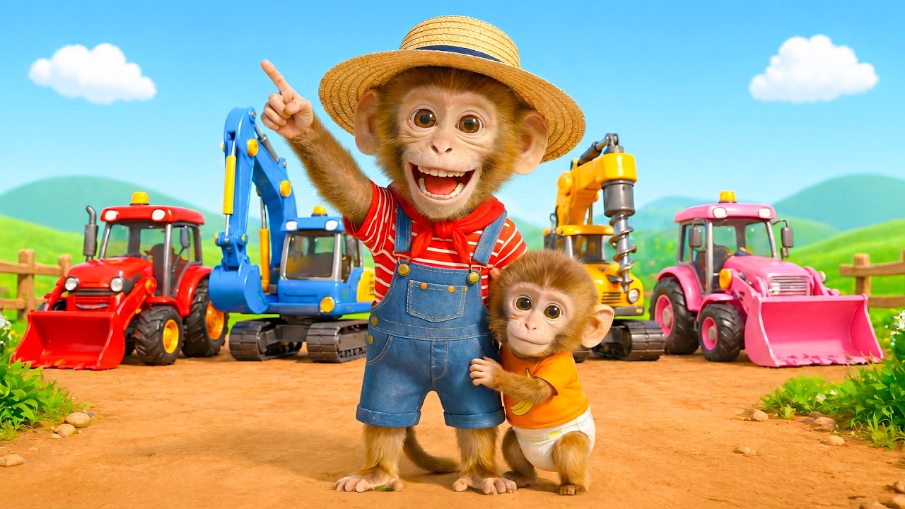 Wheel On Tractors | Learn More Vehicles with Monkey Family | RooRoo Monkey Kids Songs