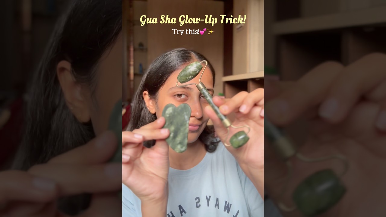 Gua Sha Glow up Trick!💗✨ #youtubeshorts #skincare #beauty #guashafacial #viral
