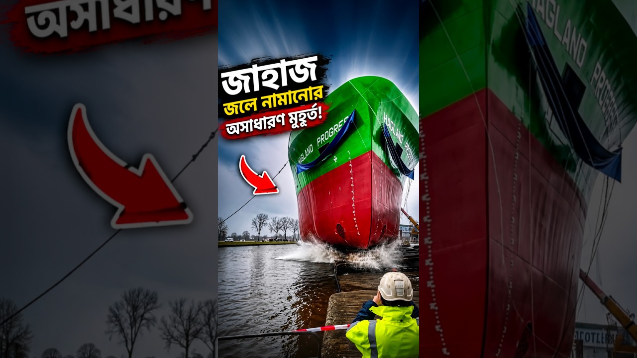 বিশাল Ship -কে 😱 সমুদ্রে নামানো হয় কীভাবে 🚢🌊 | SHIP LAUNCHING #shorts