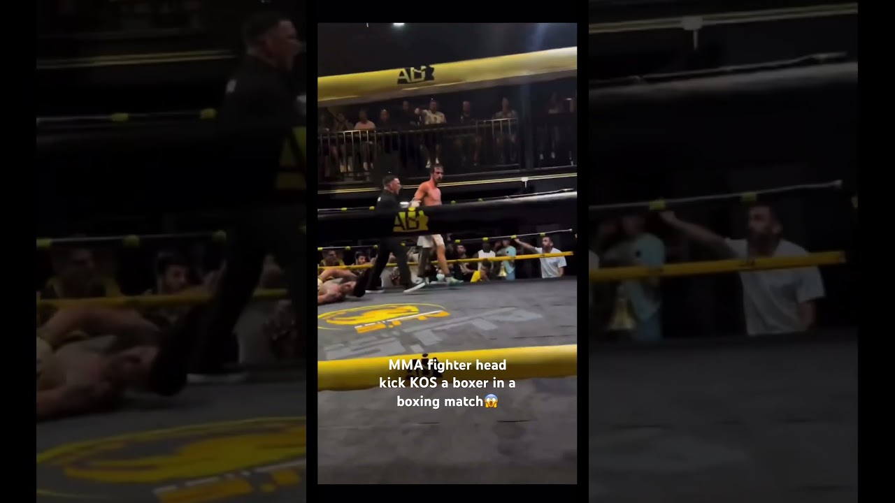 MMA fighter head kick KOs boxer when he was losing in a boxing match 😱 #boxing #mma #shorts