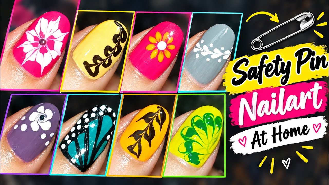 Nailart with safety pin 🧷| nailart using house hold items 💅🏻| Nailart at home 🏠 #piyunailart #viral 