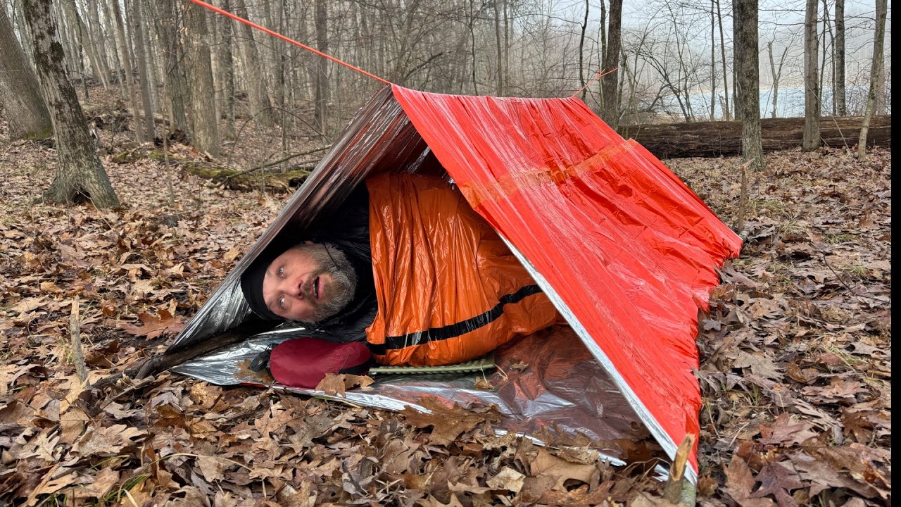 SURVIVAL CHALLENGE: Camping with Emergency Gear in Freezing Temps