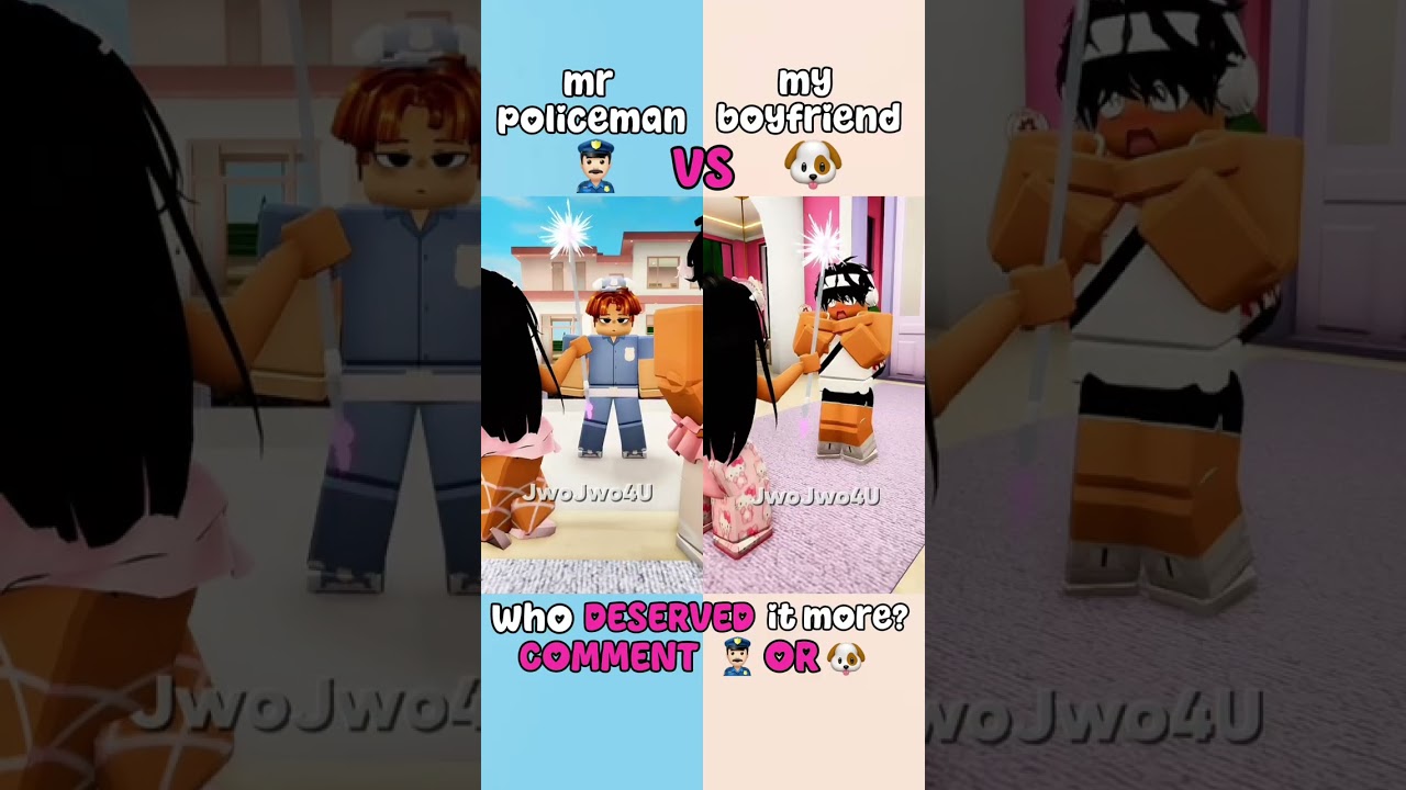 wrap me in plastic TREND ✨ mr policeman 👮 vs my boyfriend 🐶 who deserved it more? #roblox #shorts