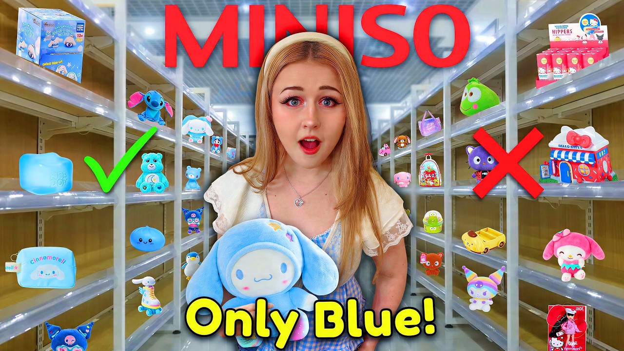 ONLY Buying BLUE ITEMS w/ NO BUDGET At MINISO 🛒 Blind Box Unboxing, Sanrio Cinnamoroll & Care Bears!
